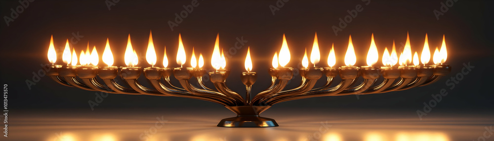 Weightless Menorah with Glowing Candles Floating in Air on White Background � Modern Hanukkah Concept Photo for Futuristic Designs