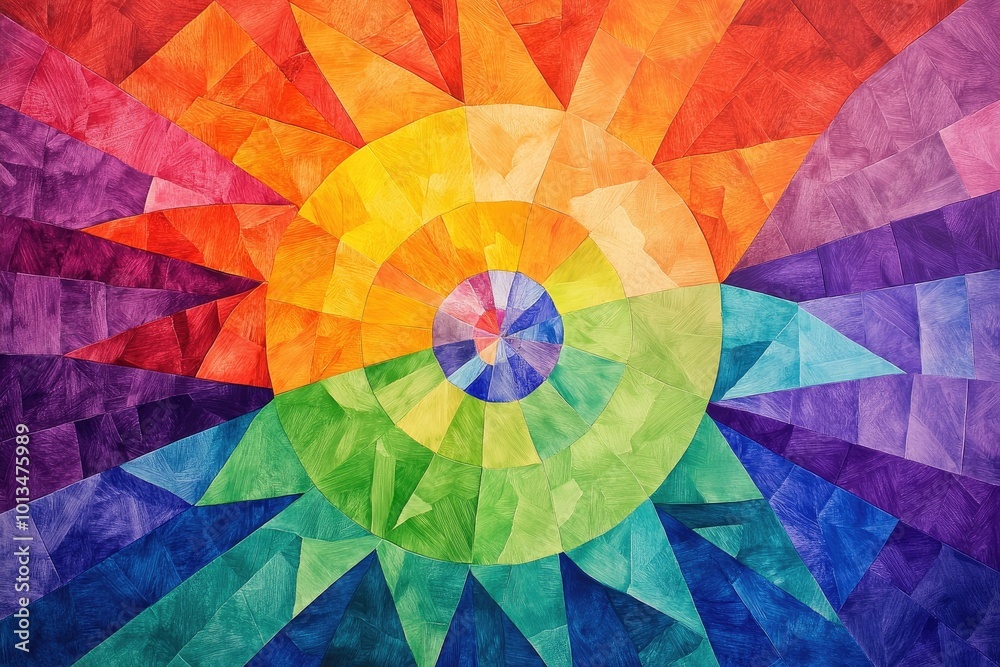 Fototapeta premium Vibrant abstract art featuring a colorful spiral pattern with warm and cool tones, creating a dynamic and lively visual experience.