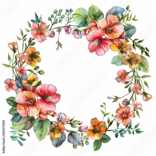 Wallpaper Mural Elegant Spring Floral Wreath in Watercolor Style Torontodigital.ca