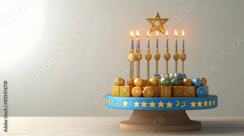 3D Podium with Dreidel and Hanukkah Gelt Symbols - Festive Design for Holiday Presentations with Copy Space
