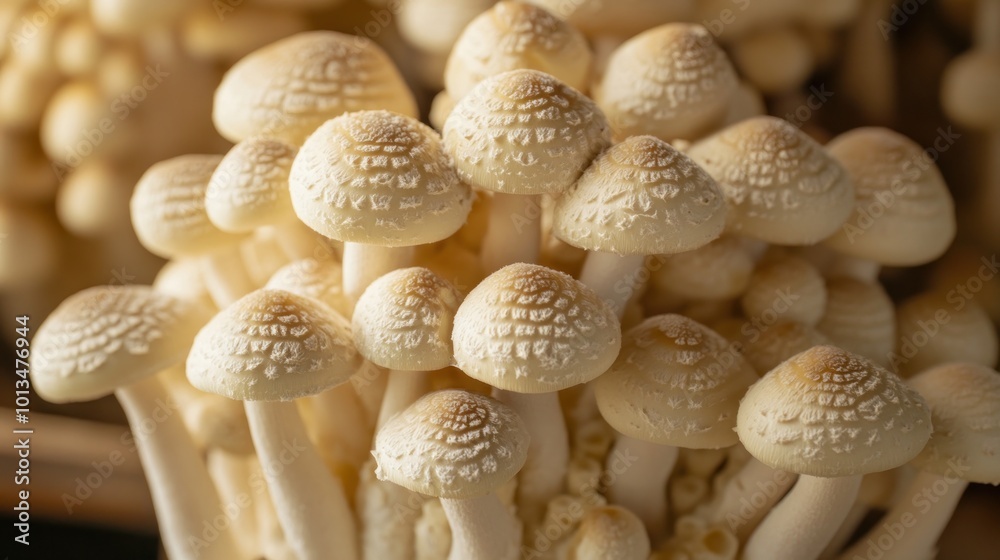 Close-up of a Cluster of Creamy White Mushrooms