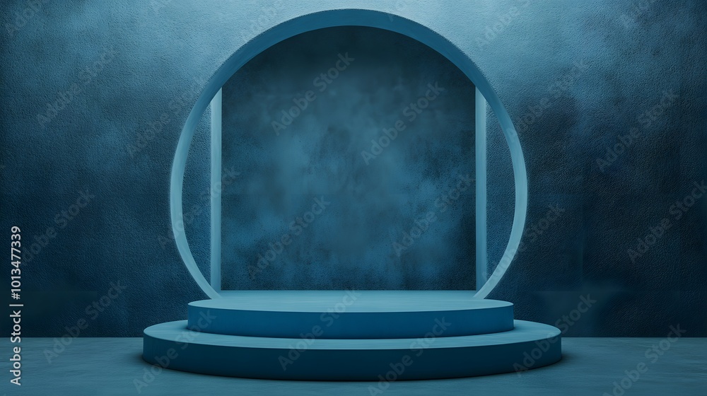 blue podium with circles background. blue podium with circles background.