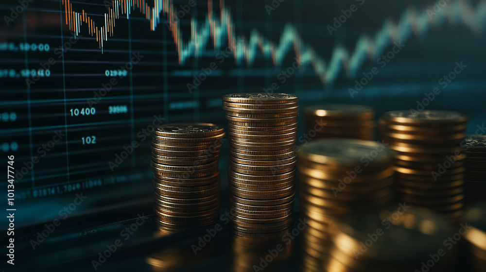 Stacks of Coins with Financial Growth Chart Stacks of Coins with Financial Growth Chart