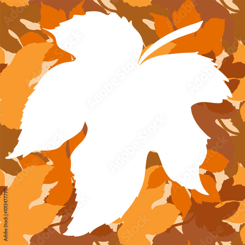 Frame with autumn fig leaves and white leaf outline