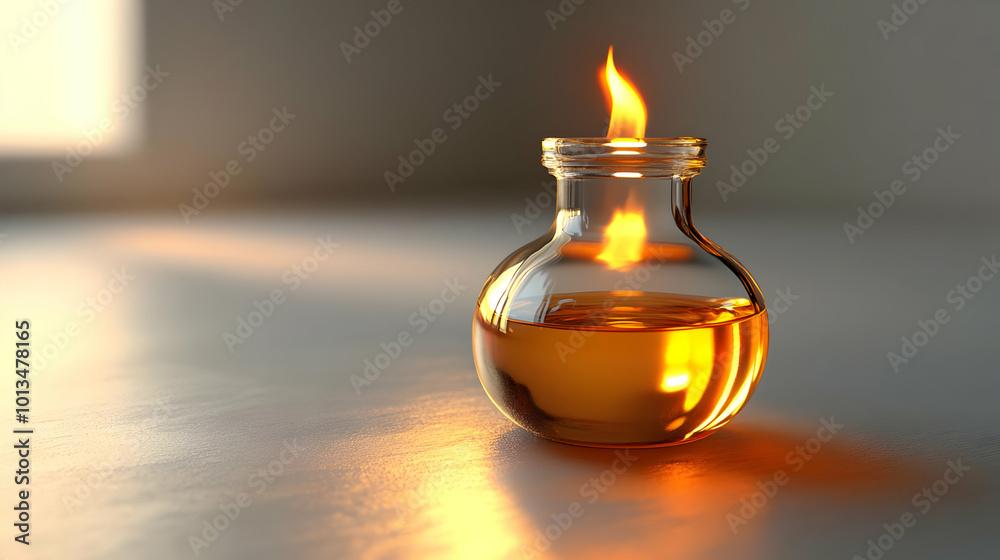 3D Isolated Hanukkah Oil Jug with Glowing Flame on White Background - Symbolizing the Miracle of Hanukkah, Perfect for Educational Infographics and Religious Content