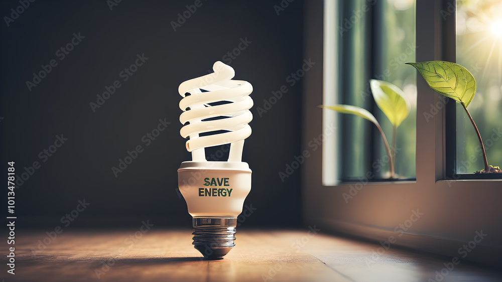 Energy saving lamps and Electric energy saving concept. AI generated image, ai.
