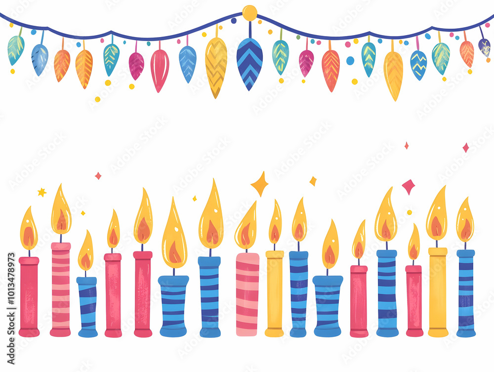 Flat Border Frame with Hanukkah Oil Jug & Glowing Candles - Traditional Meets Modern Design for Festive Layouts with Copy Space Flat Border Frame with Hanukkah Oil Jug & Glowing Candles - Traditional Meets Modern Design for Festive Layouts with Copy Space