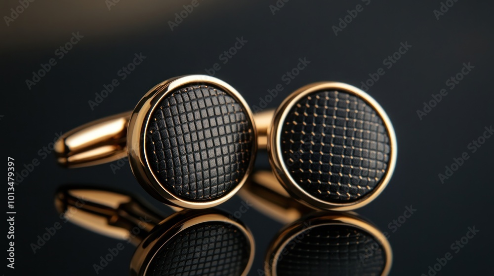 Luxury Gold Cufflinks with Black Leather Inlay Luxury Gold Cufflinks with Black Leather Inlay