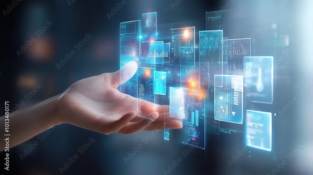 Futuristic Hand Interface with Digital Data Display Futuristic Hand Interface with Digital Data Display