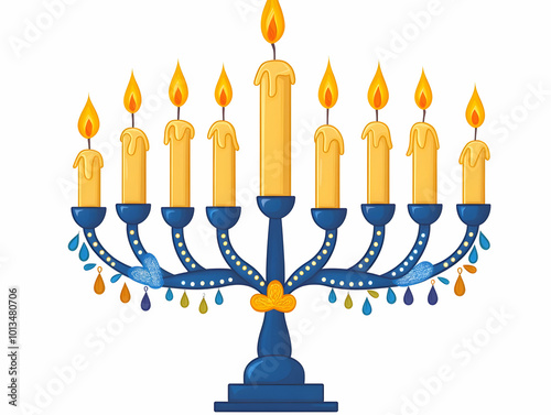 Festive Hanukkah Flat Border Frame with Candles and Gelt | Modern Design for Holiday Copy Space in Elegant Vector Illustration