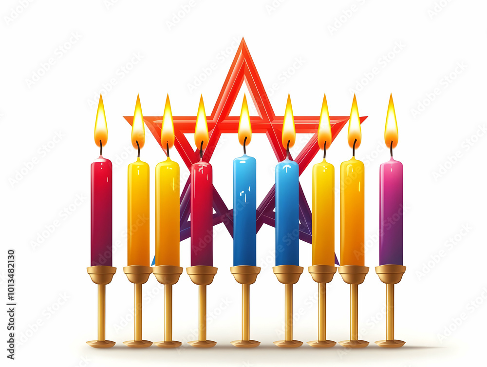 Flat Isolated Star of David with Hanukkah Candles on White Background - Simple Vector Illustration for Infographics Celebrating Religious Symbols and Hanukkah Flat Isolated Star of David with Hanukkah Candles on White Background - Simple Vector Illustration for Infographics Celebrating Religious Symbols and Hanukkah
