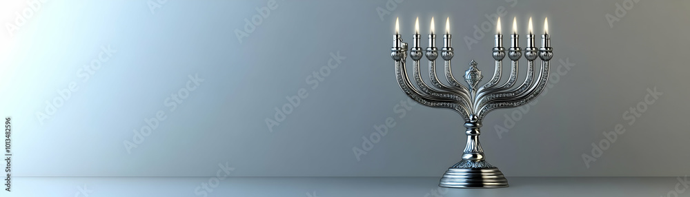 Minimalist Gray Background with Digital Menorah Outline for Hanukkah Promotions - Copy Space Concept in Photo Stock Minimalist Gray Background with Digital Menorah Outline for Hanukkah Promotions - Copy Space Concept in Photo Stock