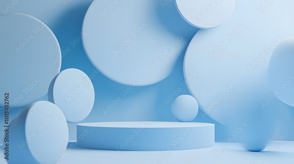 blue podium with circles background.