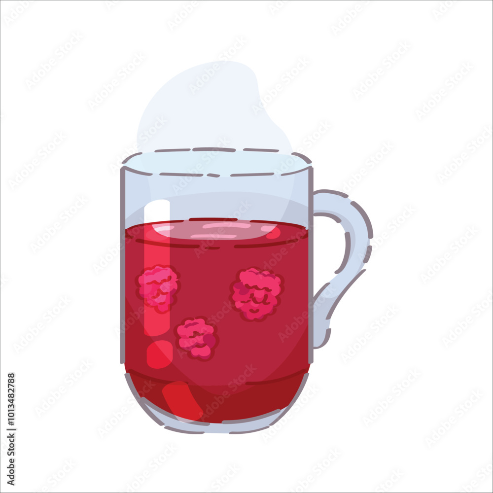 Obraz premium Cup of hot raspberry tea on white background