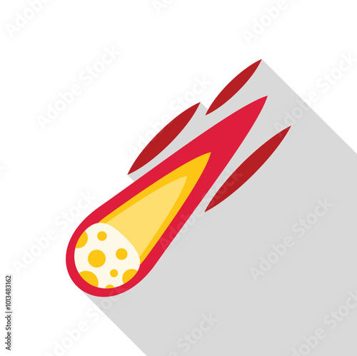 Burning meteorite flying at high speed leaving a trail of fire