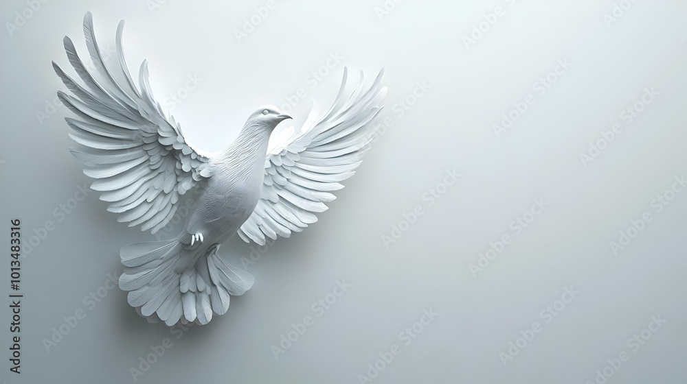 Obraz premium 3D Light Grey Background with Dove Outline for Peace Message - Minimalist Design for Human Rights Day, Ideal Copy Space