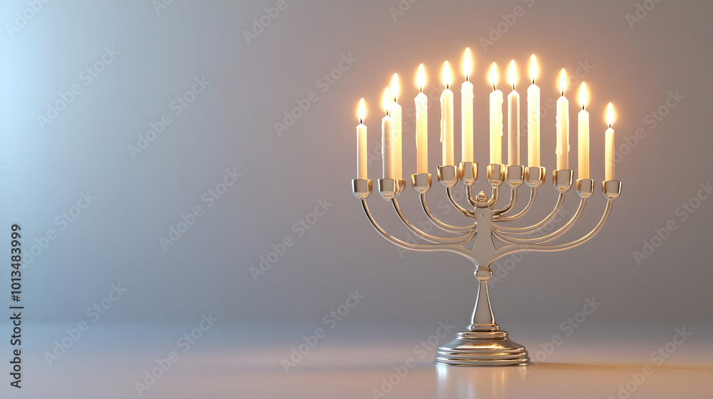 3D Floating Hanukkah Candles & Menorah Base in Mid-Air - Modern Infographic Concept Isolated on White Background 3D Floating Hanukkah Candles & Menorah Base in Mid-Air - Modern Infographic Concept Isolated on White Background