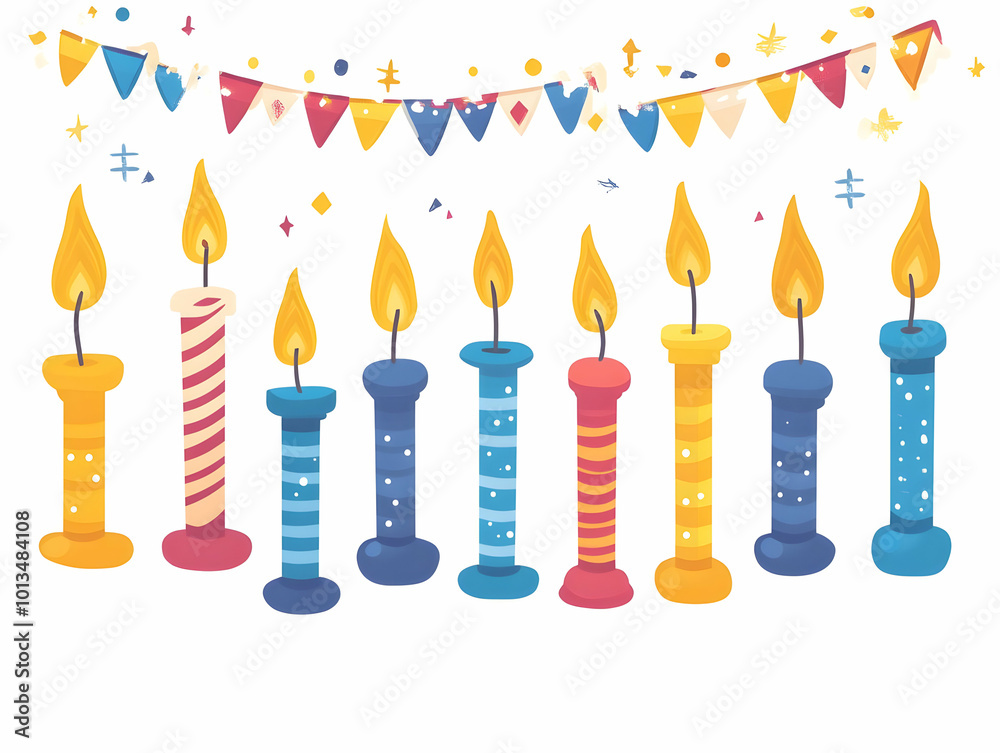 Flat Vector Illustration of Floating Dreidels and Glowing Hanukkah Candles Creating a Modern Border Frame with White Copy Space for your Festive Designs Flat Vector Illustration of Floating Dreidels and Glowing Hanukkah Candles Creating a Modern Border Frame with White Copy Space for your Festive Designs
