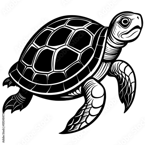 Turtle silhouette vector illustration with a detailed shell and hinged plastron. Ideal for nature-themed designs, logos, and educational materials.