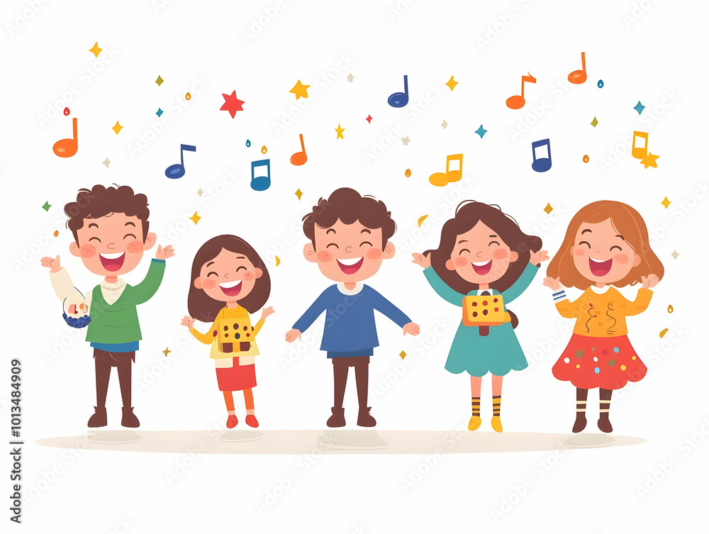 Flat Candid Illustration of Children Joyfully Playing Hanukkah Music with Dreidels as Instruments � A Creative Scene of Festive Fun Flat Candid Illustration of Children Joyfully Playing Hanukkah Music with Dreidels as Instruments � A Creative Scene of Festive Fun