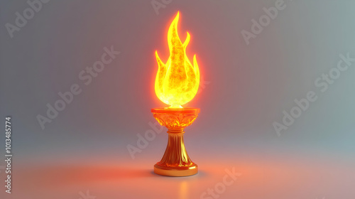 3D Floating Holographic Torch with Glowing Flame Symbolizing Human Rights - Eye-Catching Icon on White Background with Copy Space for Design