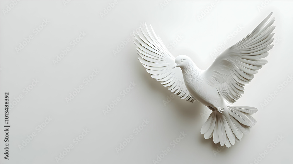 Fototapeta premium 3D Light Grey Background with Dove Outline - Minimalistic Design for Peace Message - Perfect for Human Rights Day