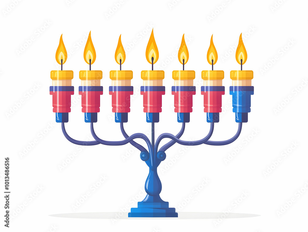 Obraz premium Flat Isolated Menorah and Dreidel Combination on White Background - Simple Vector Illustration for Infographics and Symbolic Elements