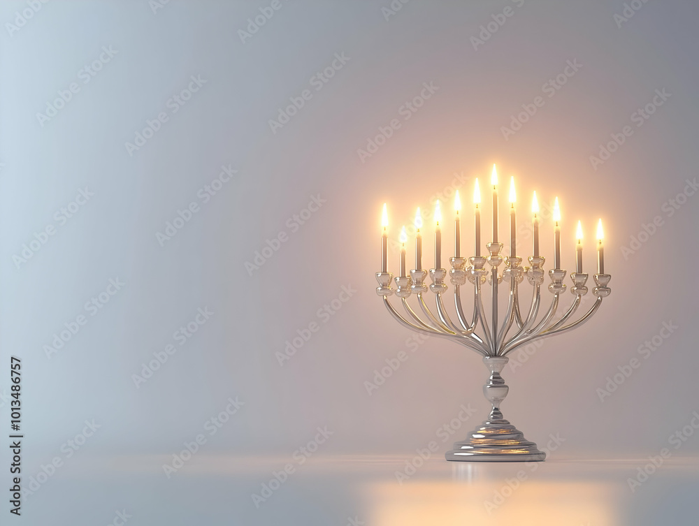 Elegant Flat Silver Background with Subtle Hanukkah Menorah Outline for Versatile Promotional Text Design - Minimalist Vector Illustration