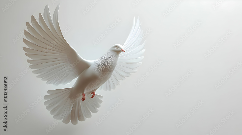 Obraz premium 3D Minimalist Light Grey Background with Dove Outline for Peace Message - Ideal Design for Human Rights Day, Large Copy Space Available