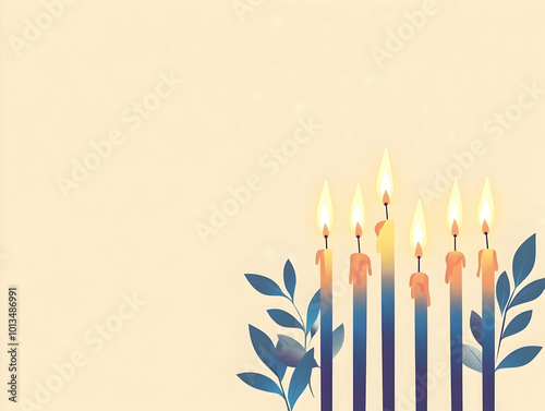 Minimalist Flat Beige Background with Subtle Embossed Hanukkah Candles, Ideal for Text and Promotional Designs, Capture the Essence of Festivity