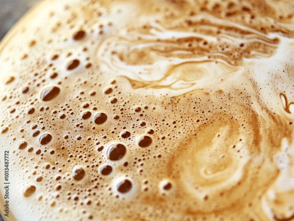 Close-up Macro Image of Milk Coffee Foam with Intricate Textures and Bubbles Close-up Macro Image of Milk Coffee Foam with Intricate Textures and Bubbles