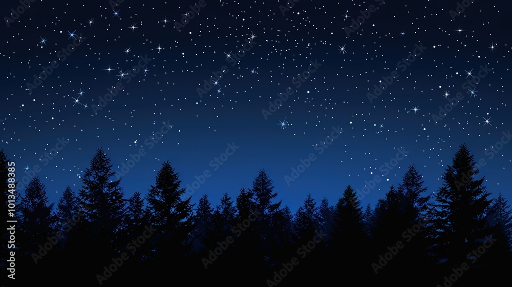 constellations and stars in the night sky with twinkling lights above dark forest