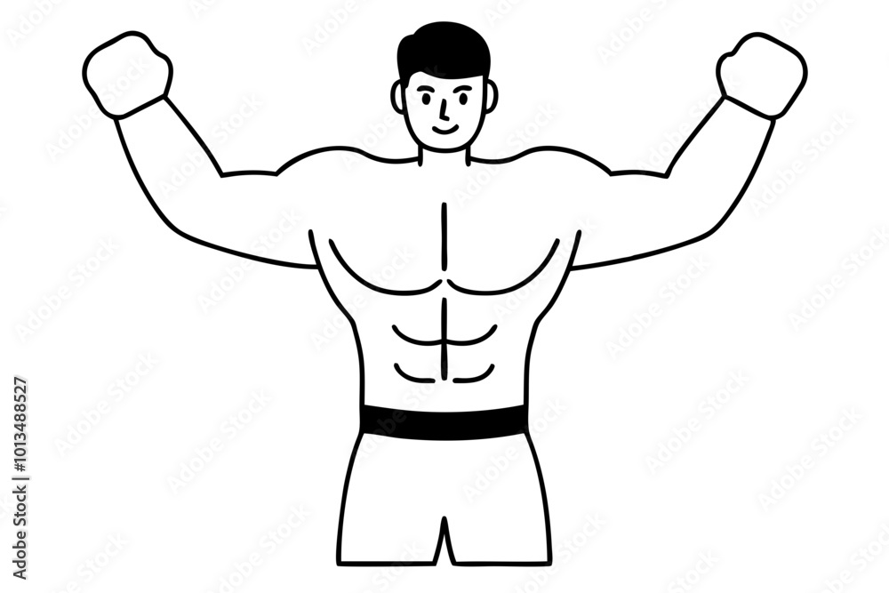 Confident Boxer in a Fighting Stance Vector Illustration Arms Raised in Strength
