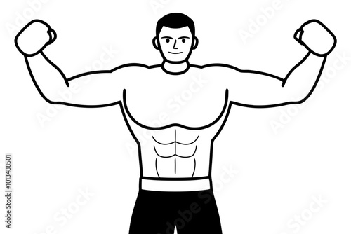 Vector Art of a Confident Boxer with Raised Arms in a Powerful Fighting Stance
