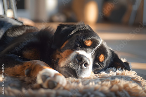 Greater Swiss Mountain dog sleeping at home