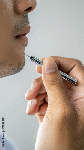 Focused Male Hand Holding Pen Over Paper. photo