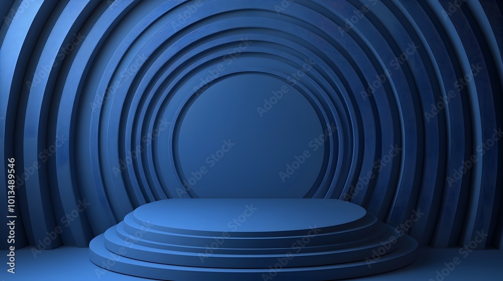 Obraz premium blue podium with circles background.