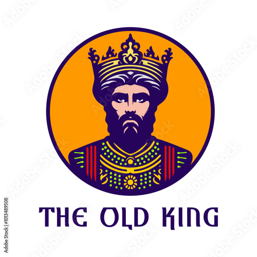 Bearded King Wearing Crown and Colorful Attire