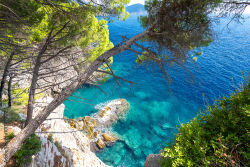 amazing turquoise adriatic sea on Budva riviera in Petrovac na Moru in Montenegro photo