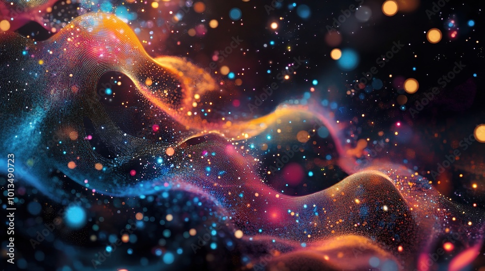 Vibrant Abstract Wave with Colorful Particles Vibrant Abstract Wave with Colorful Particles