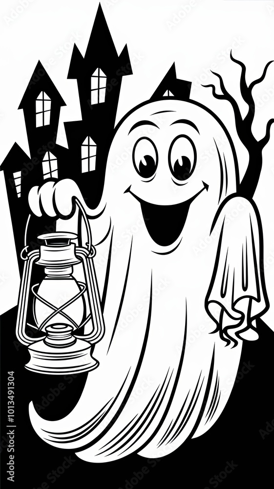 Φωτογραφία A vector illustration of a cartoon ghost holding lantern Generative aI