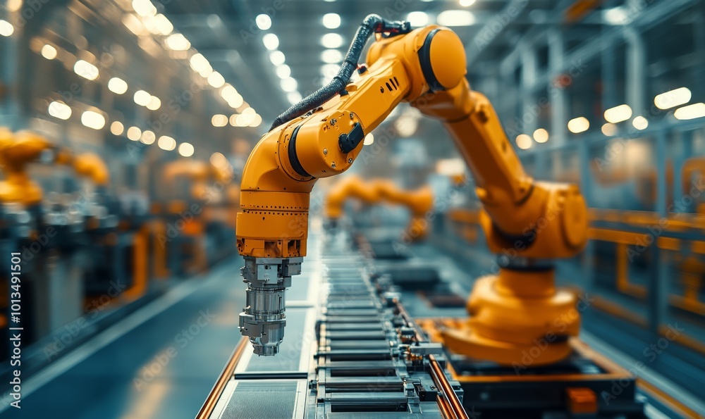 Close-up view of intricate robotic parts in a smart factory setting, showcasing advanced technology and precision engineering, Generative AI Close-up view of intricate robotic parts in a smart factory setting, showcasing advanced technology and precision engineering, Generative AI