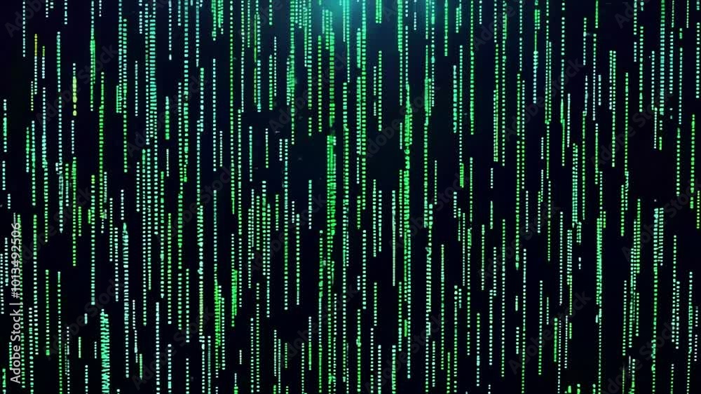 Computer binary matrix digital rain information flow High tech digital matrix binary code falling, 4K quality Computer binary matrix digital rain information flow High tech digital matrix binary code falling, 4K quality
