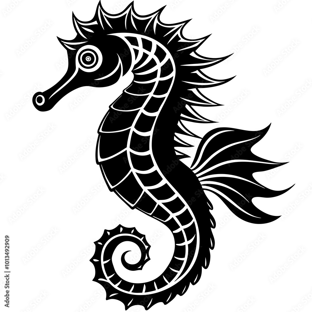 Obraz premium Funny Seahorse Vector Illustration on White Background Cartoons, Clipart, Line Art Design, Funny seahorse vector art on white background, ideal for cartoons, clipart, and line art designs