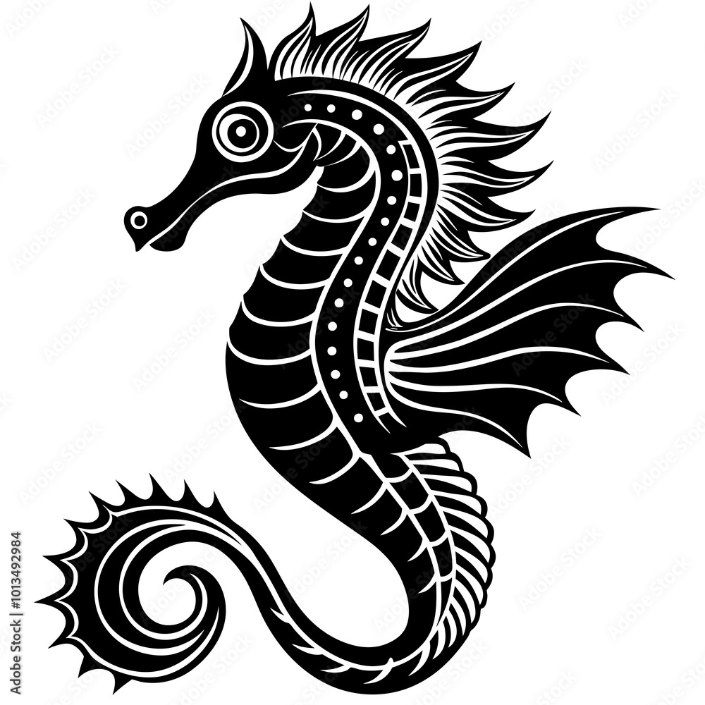 Fototapeta premium Funny Seahorse Vector Illustration on White Background Cartoons, Clipart, Line Art Design, Funny seahorse vector art on white background, ideal for cartoons, clipart, and line art designs