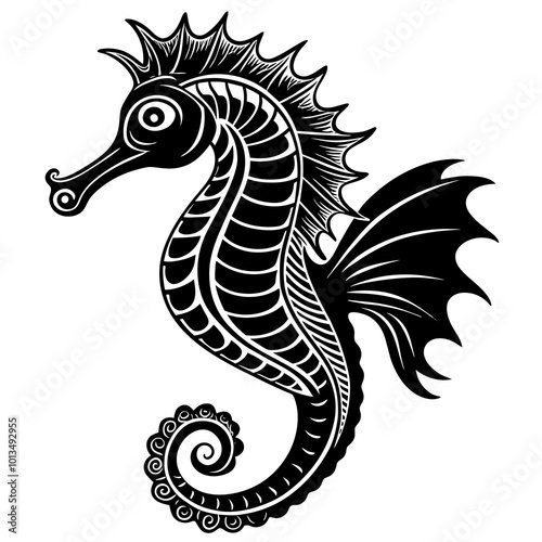 Funny Seahorse Vector Illustration on White Background Cartoons, Clipart, Line Art Design, Funny seahorse vector art on white background, ideal for cartoons, clipart, and line art designs photo