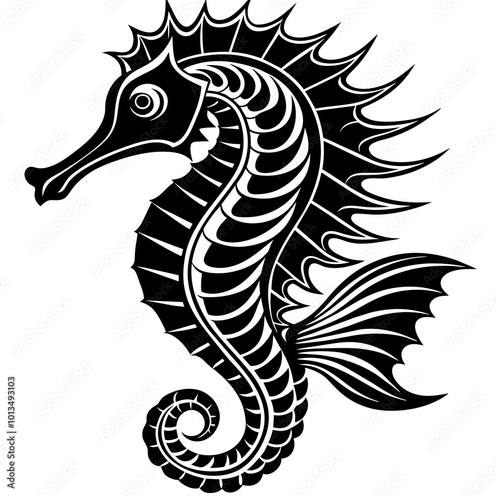 Fototapeta premium Funny Seahorse Vector Illustration on White Background Cartoons, Clipart, Line Art Design, Funny seahorse vector art on white background, ideal for cartoons, clipart, and line art designs