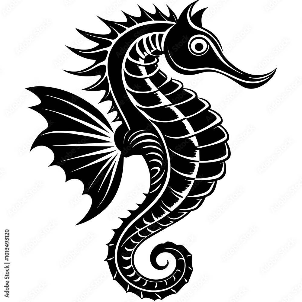 Fototapeta premium Funny Seahorse Vector Illustration on White Background Cartoons, Clipart, Line Art Design, Funny seahorse vector art on white background, ideal for cartoons, clipart, and line art designs