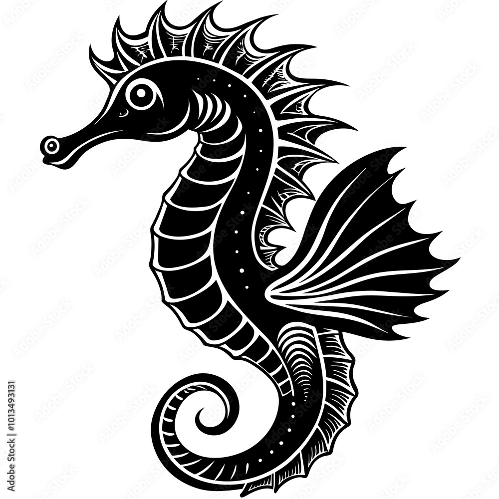 Obraz premium Funny Seahorse Vector Illustration on White Background Cartoons, Clipart, Line Art Design, Funny seahorse vector art on white background, ideal for cartoons, clipart, and line art designs