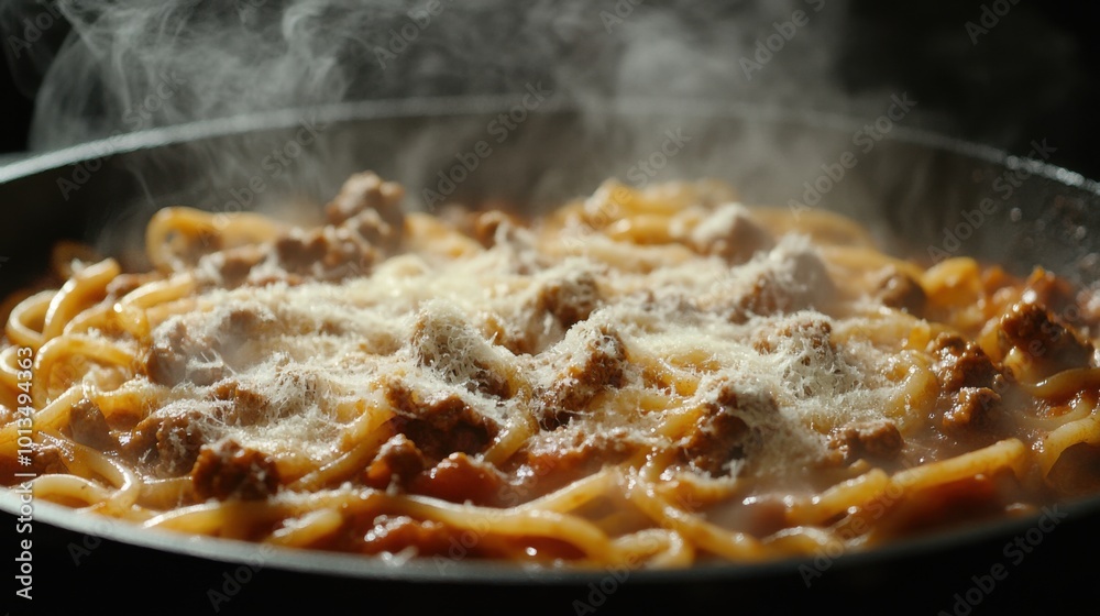Classic Spaghetti with Meat Sauce and Parmesan Cheese, Delicious Italian Dish, Perfect for Dinner or Lunch Easy to Make, Hearty and Filling, with a Rich, Savory Flavor, This Recipe Will Be Your New